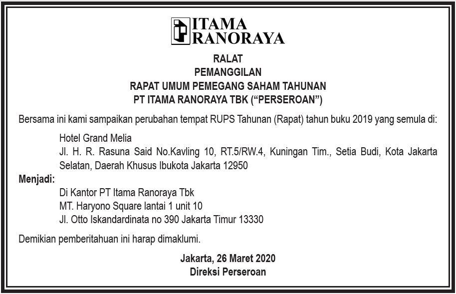 Ralat Pemanggilan RUPS PT Itama Ranoraya Tbk